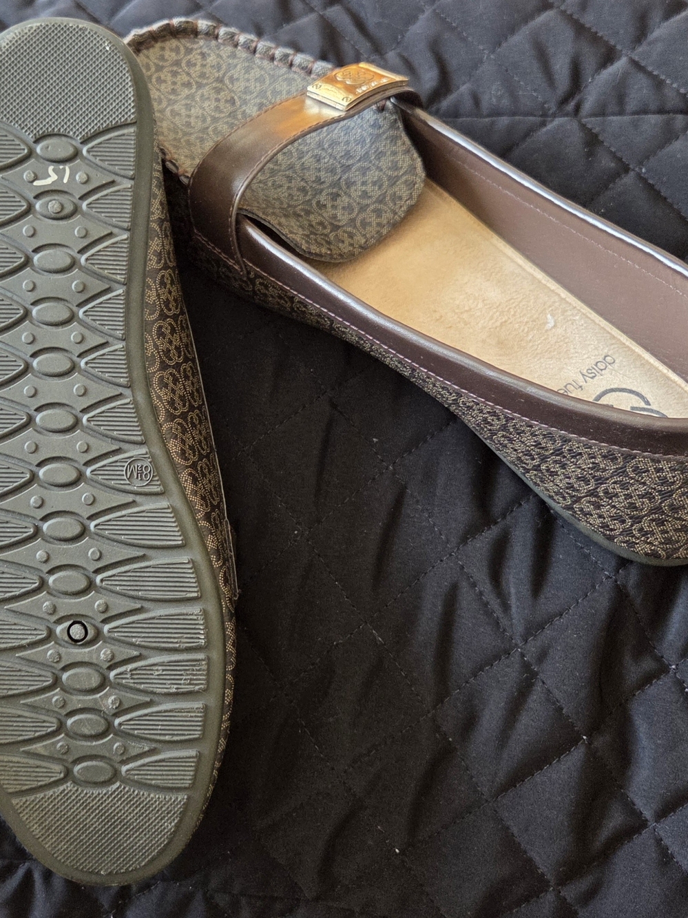 Daisy Fuentes Dark Brown Patterned Slip-On Loafers with Gold Accent